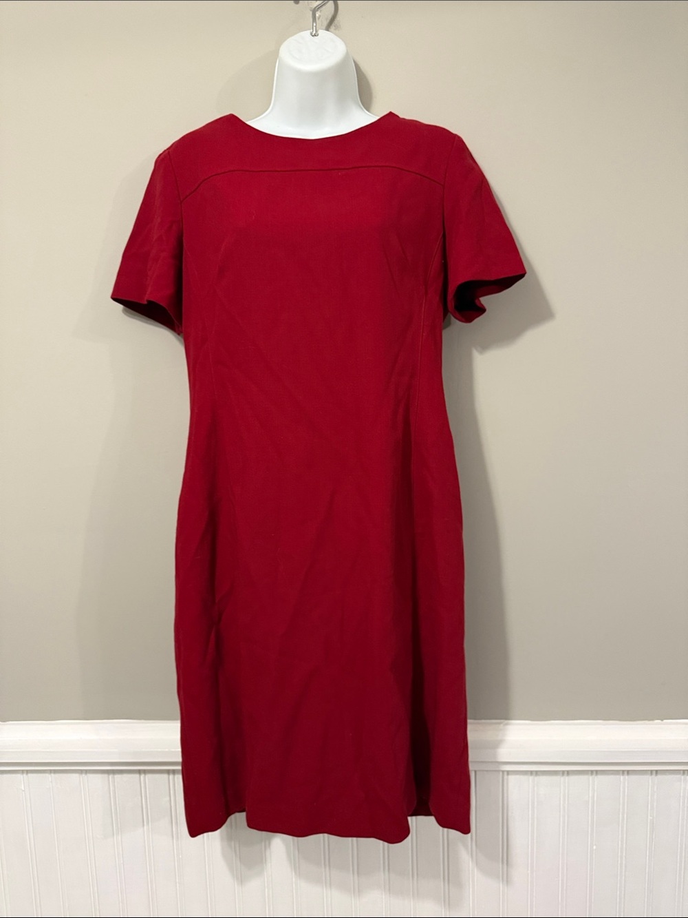 Jeremy Scott Classic Red 100% Wool Short-Sleeve Midi Dress